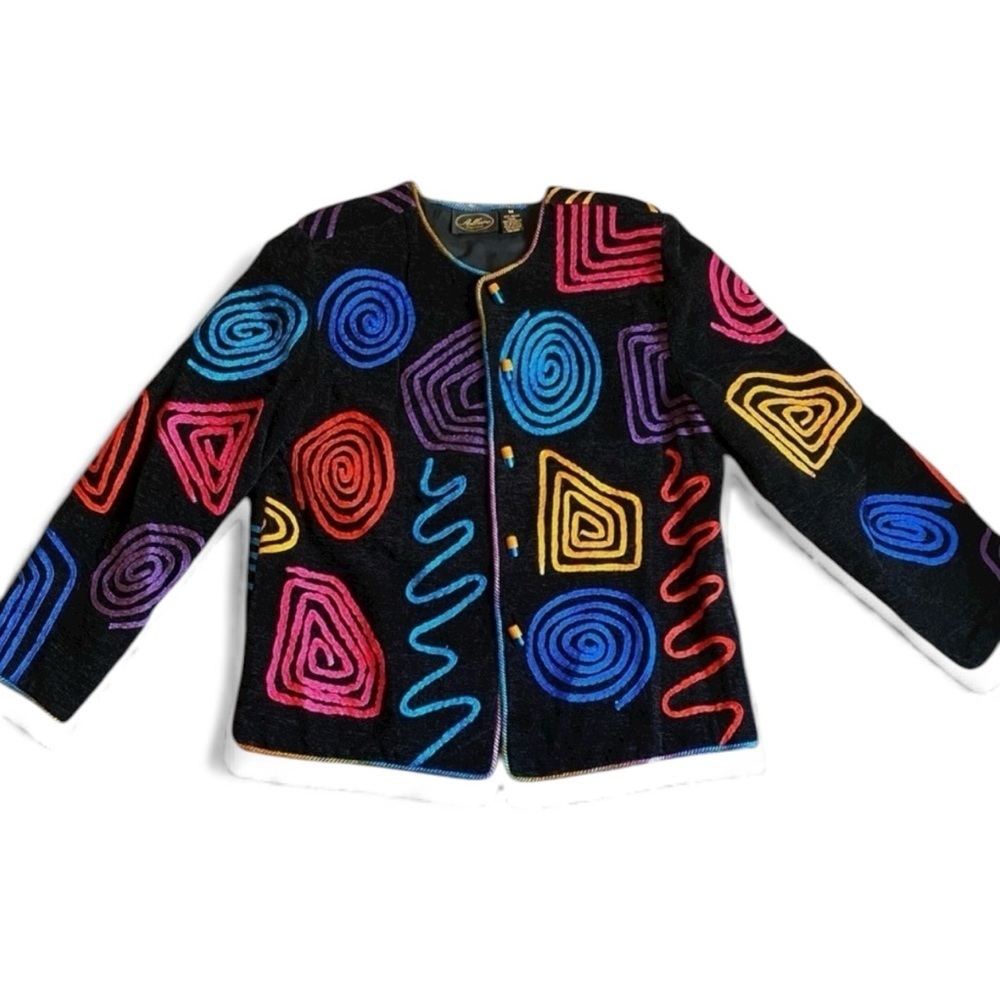 Allure Boutique Vintage Spiral Pattern Jacket Colorful Abstract Art Knit Blazer